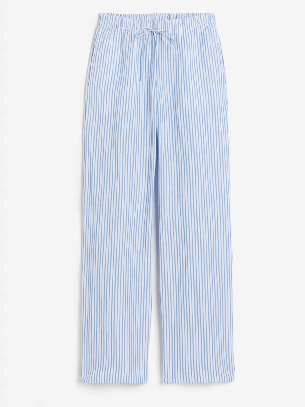 H&M Blue and White Striped Linen-Blend Pull-On Pants